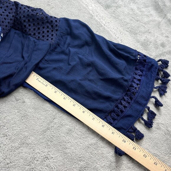 Miss Me Cardigan Women Small Blue White Embroidered Desert Dreamer Tassel Kimono - Picture 8 of 9